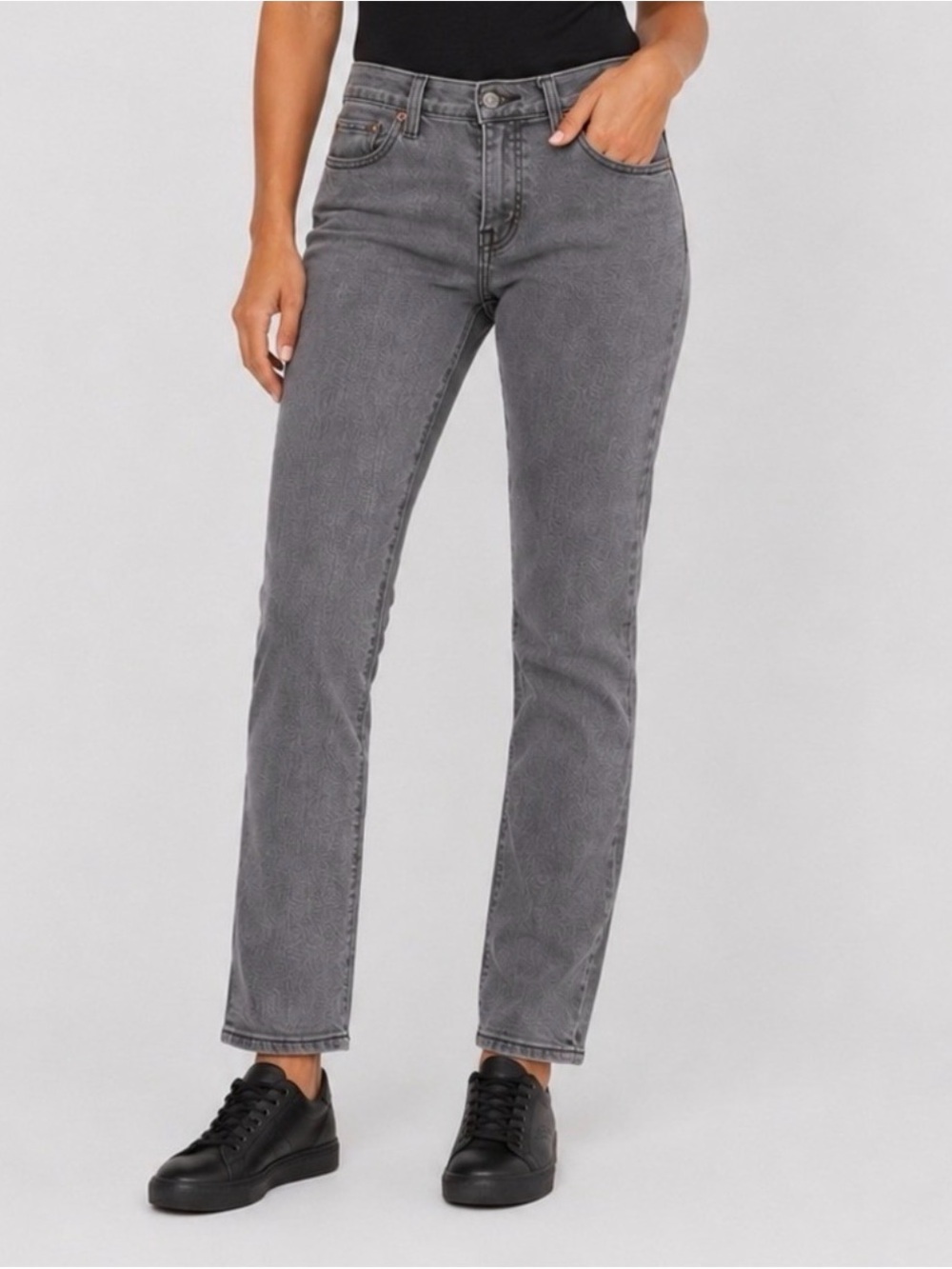 Levis Wedgie Straight High Rise Button Fly Gray Washed Jeans 31